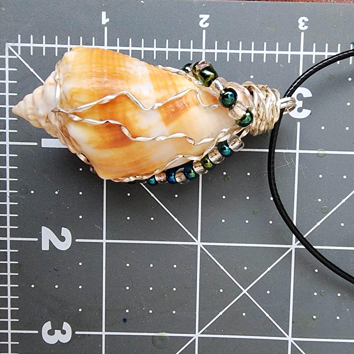 Natural Fighting Conch Seashell Handmade Pendant - Multi-Color Glass Beads & Silver Wire Wrap - SoFlo Boho Boutique