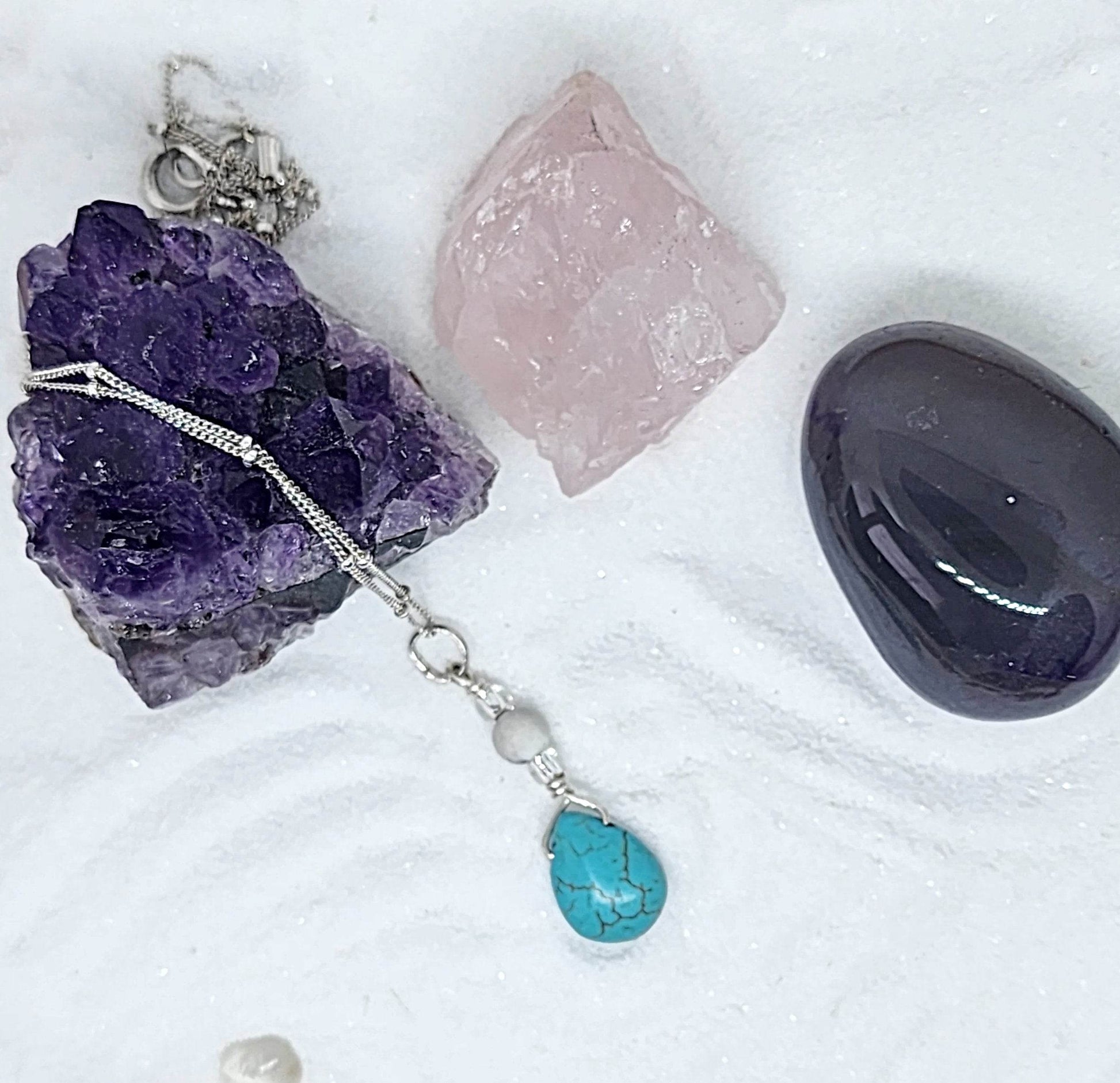 Handmade Elegant Turquoise Howlite Teardrop Pendant on Sterling Silver Satellite Chain