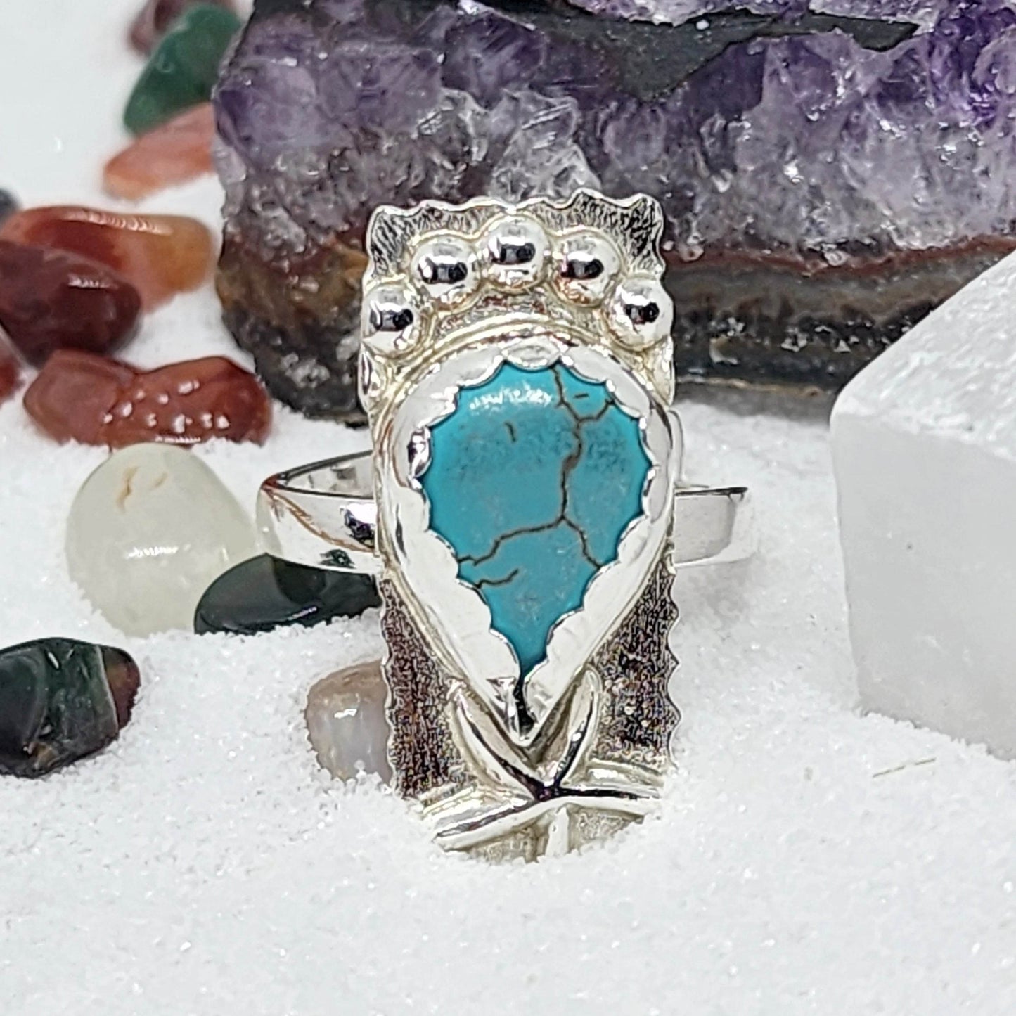 Sterling Silver Howlite Gemstone Ring - Beach Boho