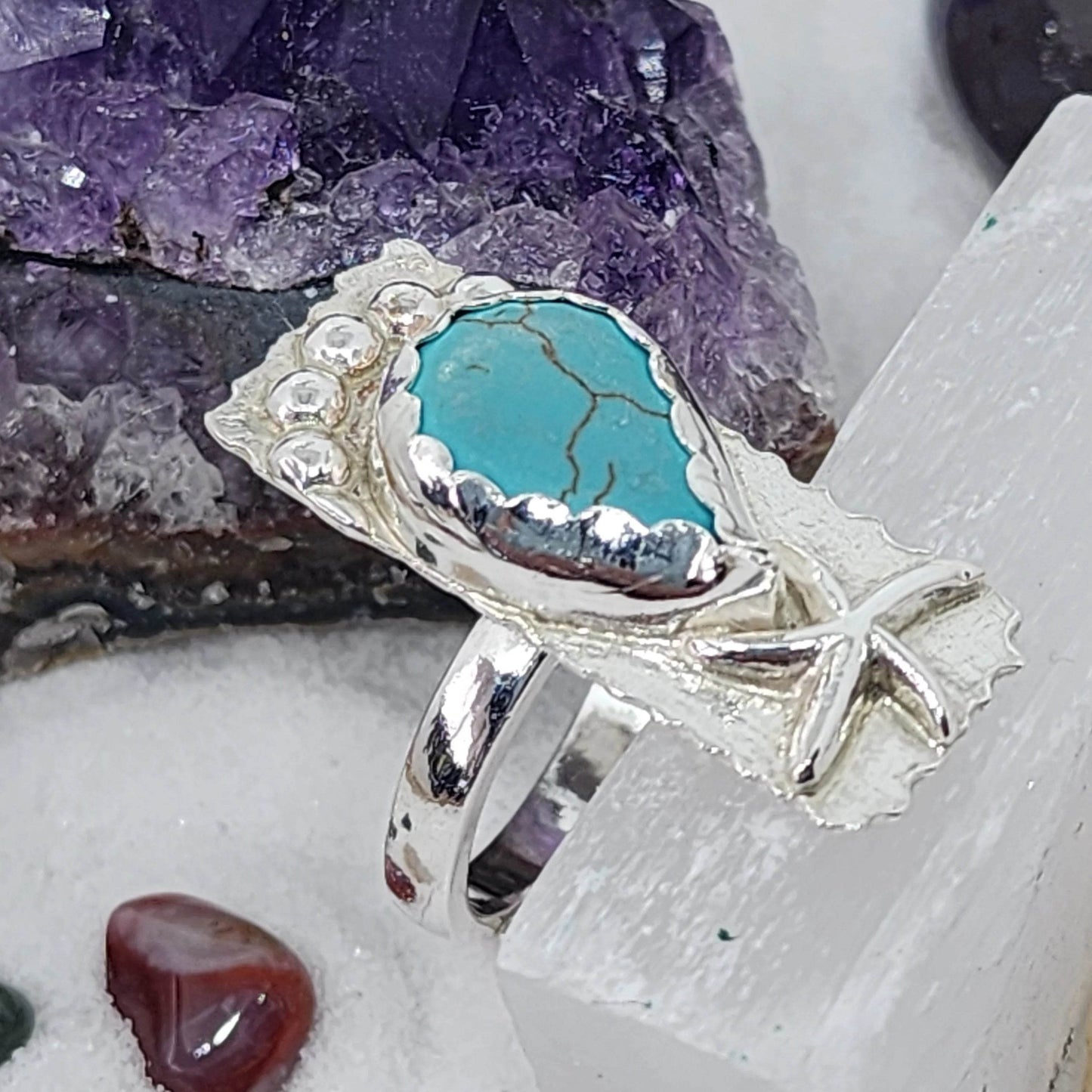 Sterling Silver Howlite Gemstone Ring - Beach Boho