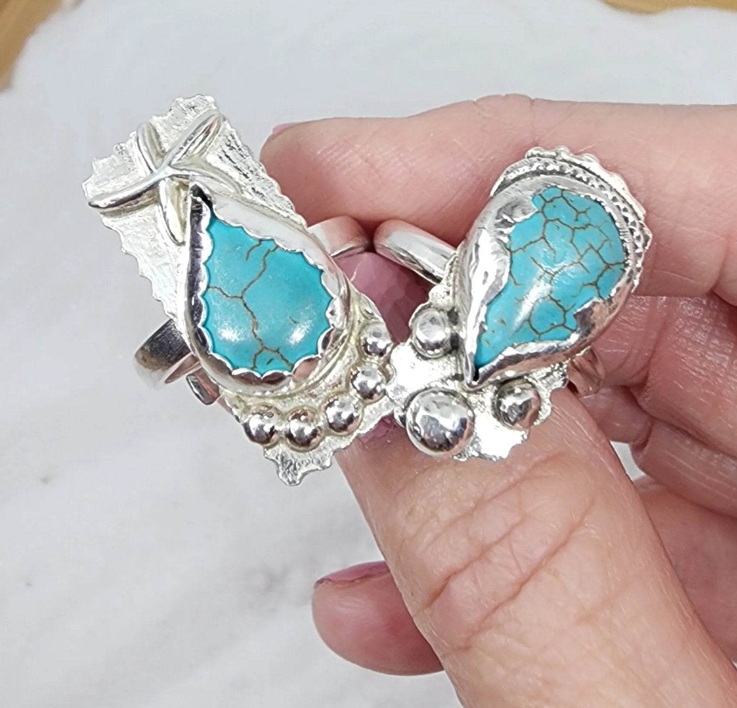 Adjustable Sterling Silver - Howlite Ring