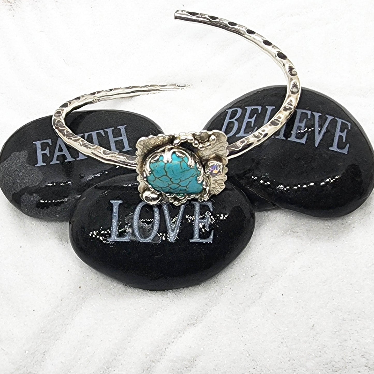 Turquoise Teardrop Howlite -  Sterling Silver Statement Bracelet Cuff