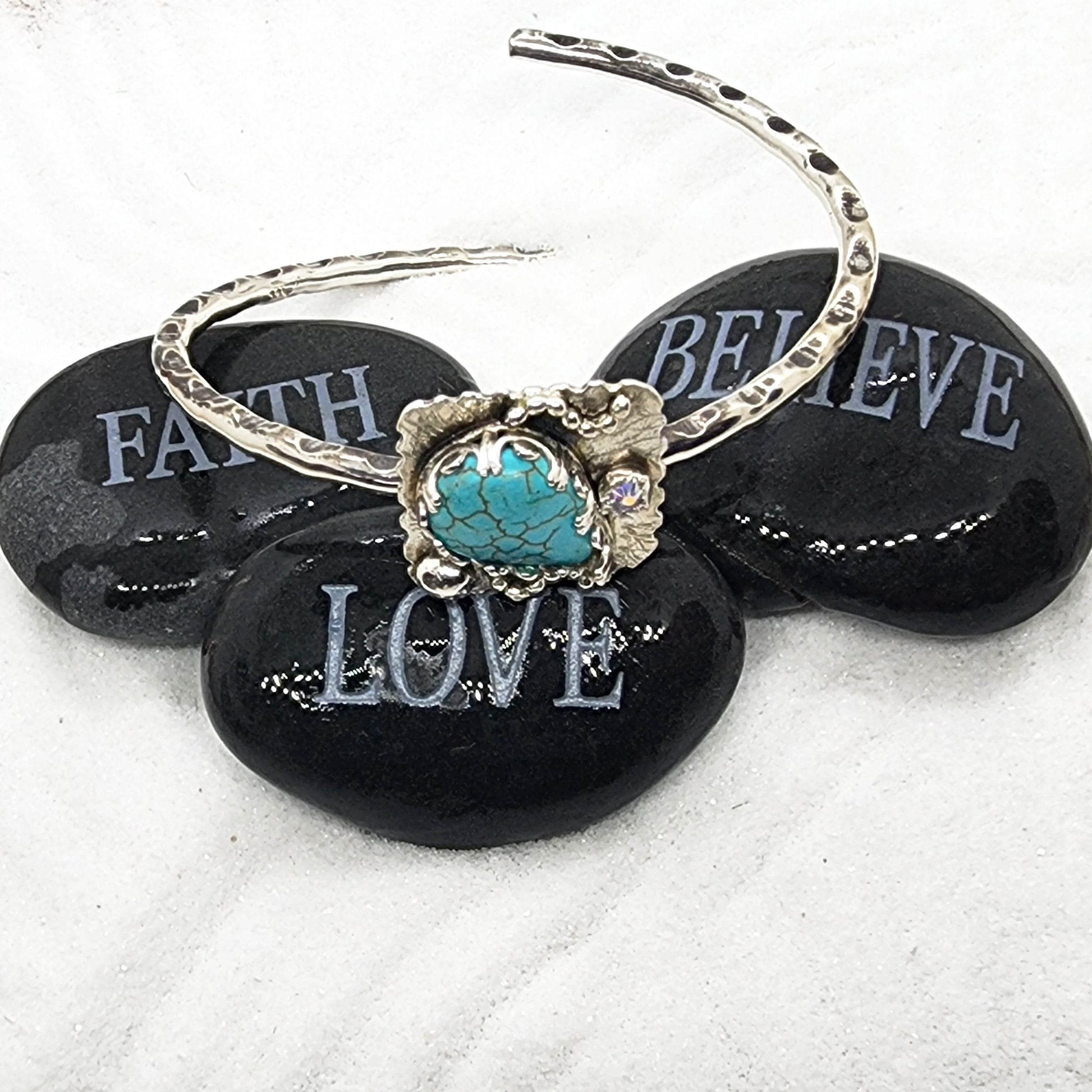 Turquoise Teardrop Howlite -  Sterling Silver Statement Bracelet Cuff