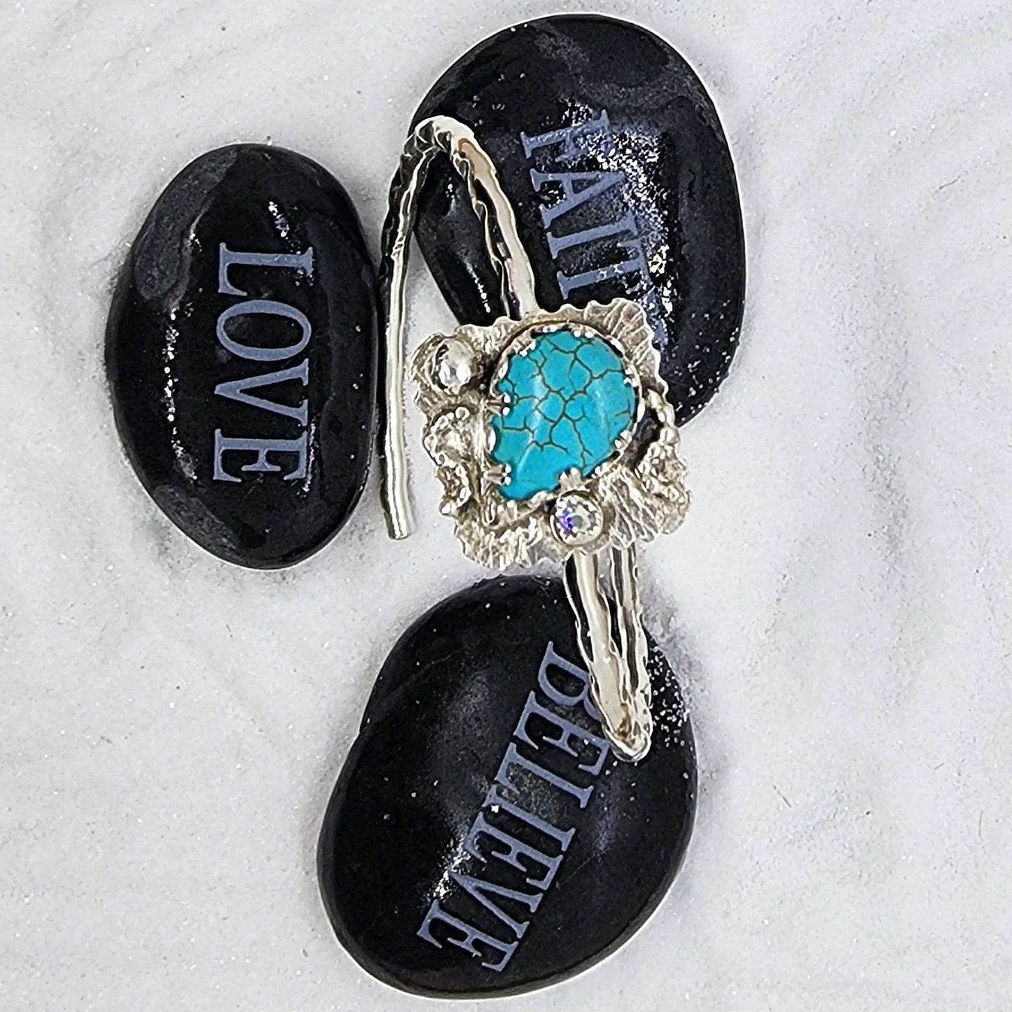 Turquoise Teardrop Howlite -  Sterling Silver Statement Bracelet Cuff