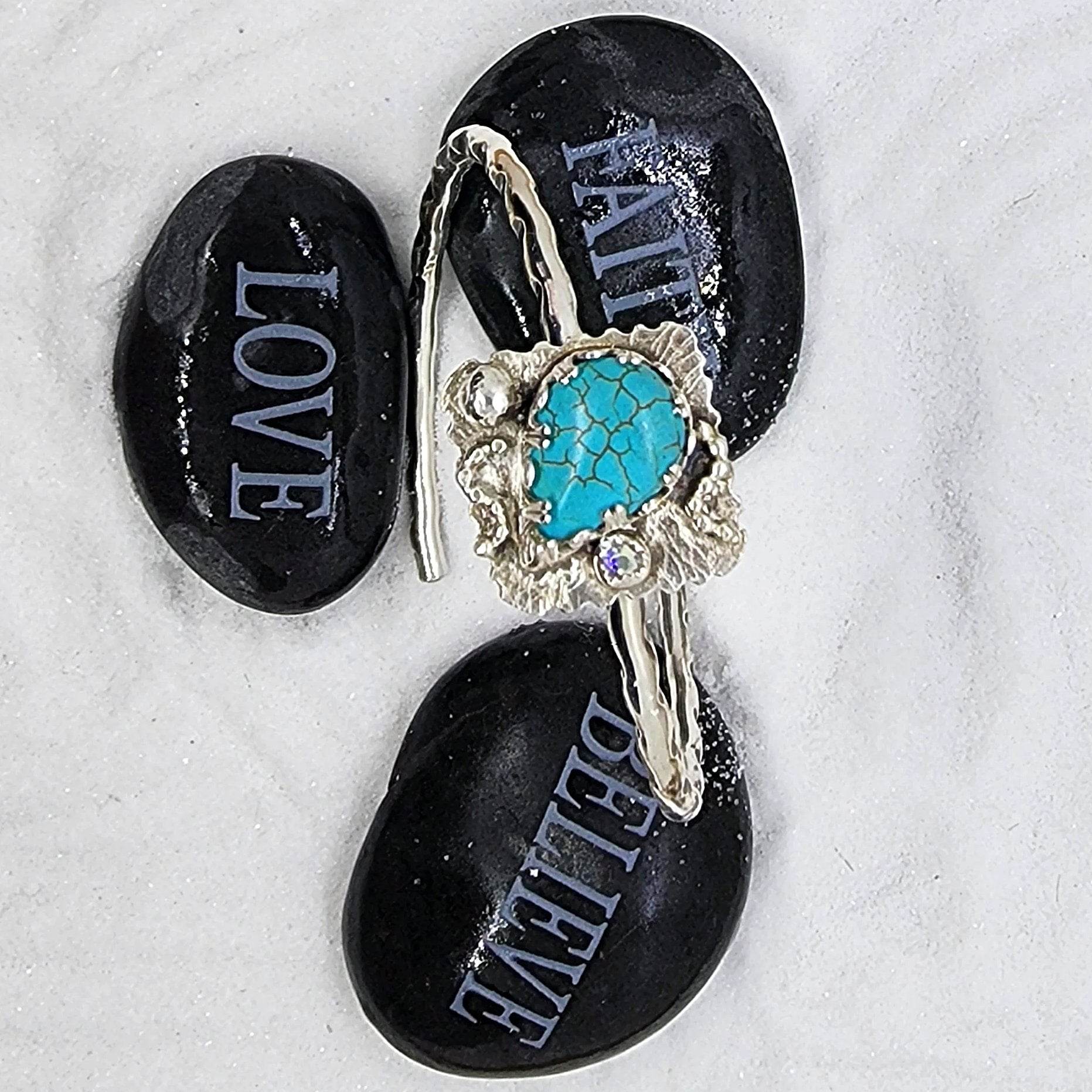 Turquoise Teardrop Howlite -  Sterling Silver Statement Bracelet Cuff