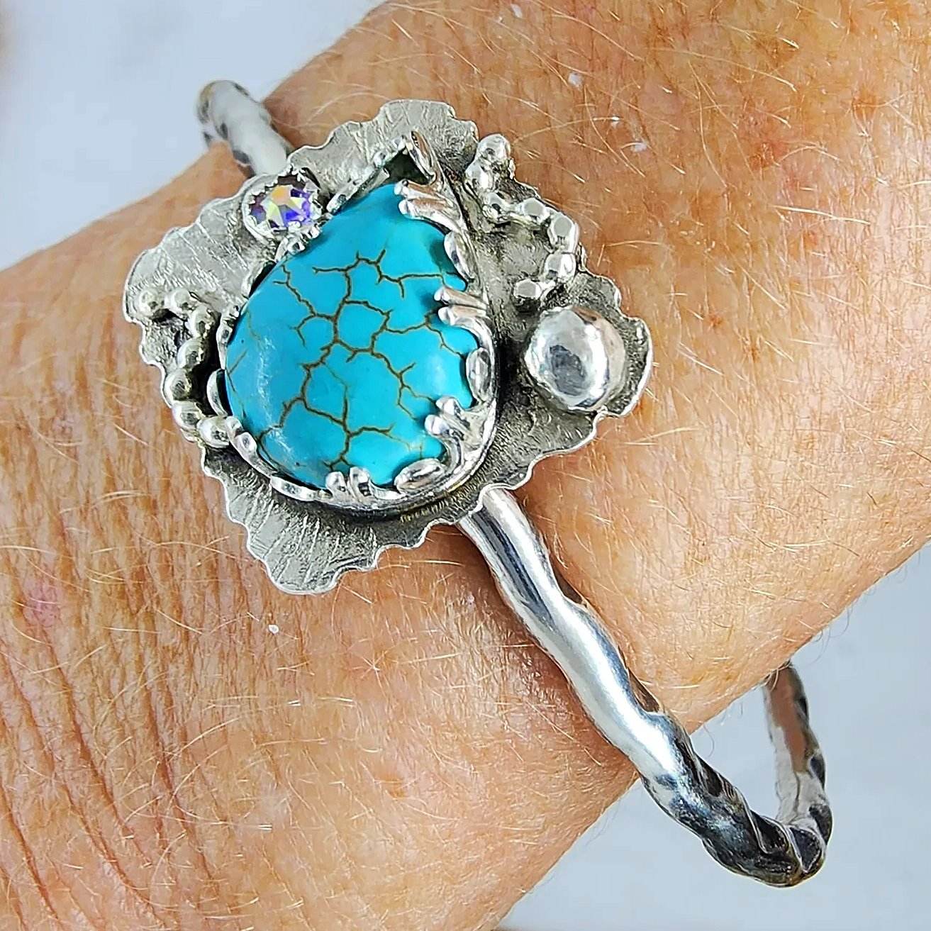 Turquoise Teardrop Howlite -  Sterling Silver Statement Bracelet Cuff