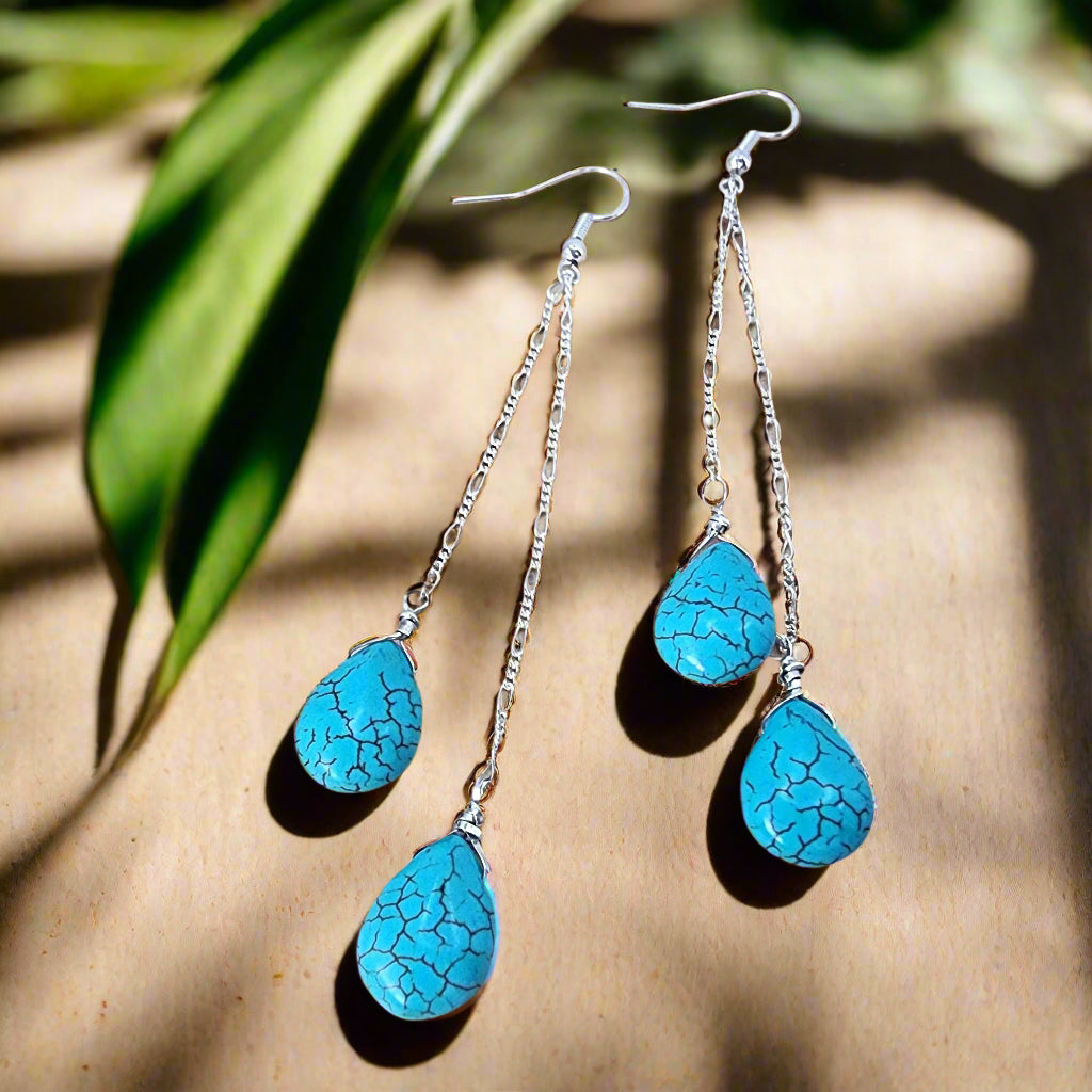 Sterling Silver Turquoise Howlite Teardrop Earrings