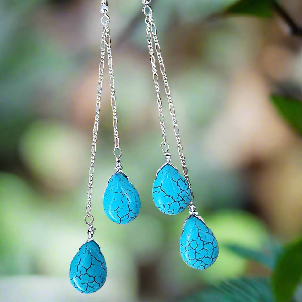 Sterling Silver Turquoise Howlite Teardrop Earrings