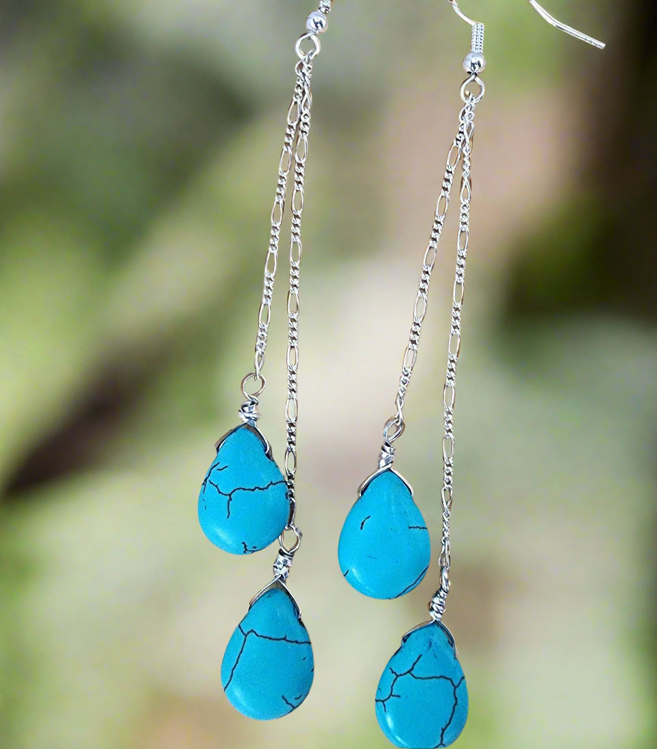 Sterling Silver Turquoise Howlite Teardrop Earrings
