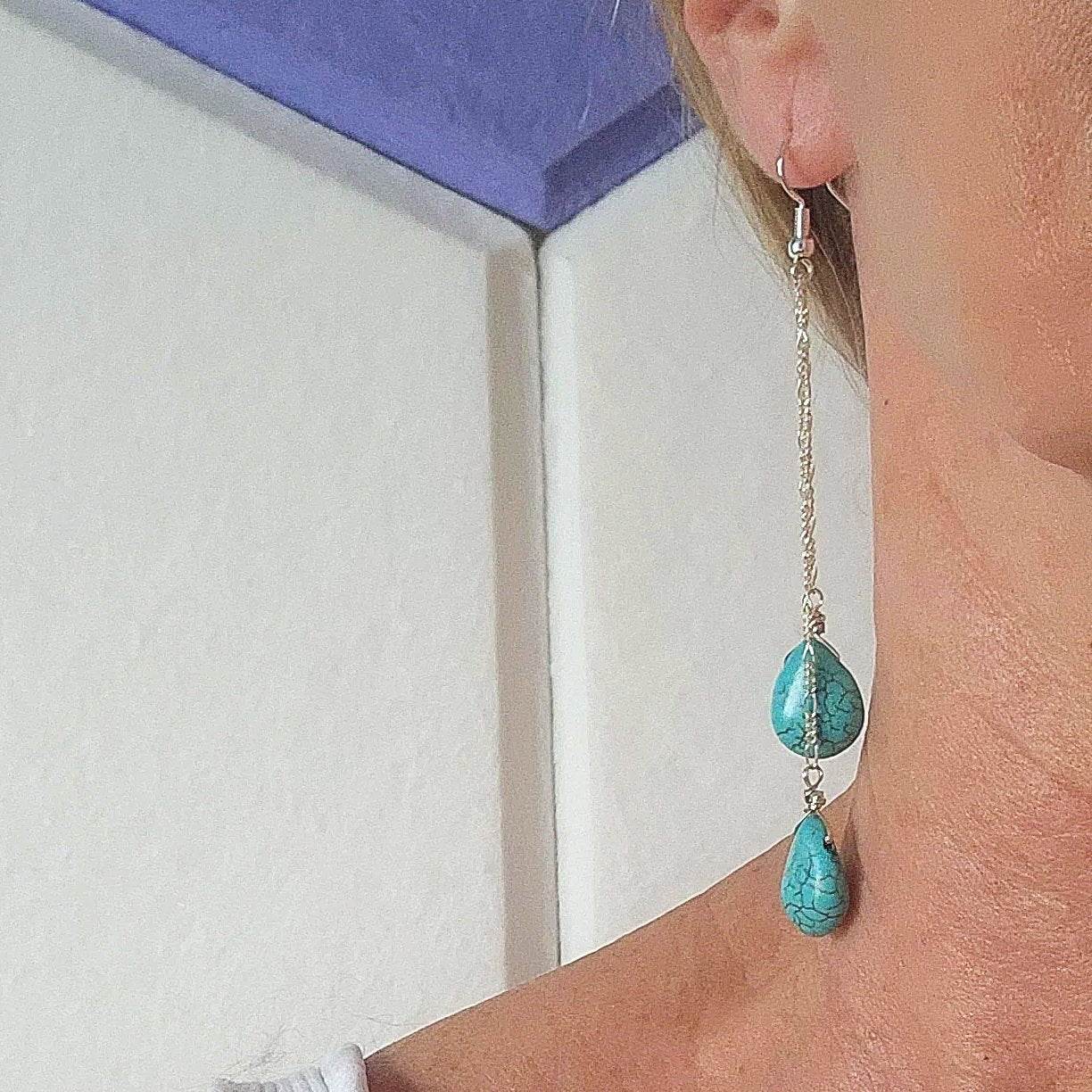 Sterling Silver Turquoise Howlite Teardrop Earrings