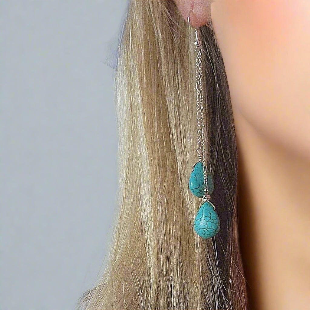 Sterling Silver Turquoise Howlite Teardrop Earrings