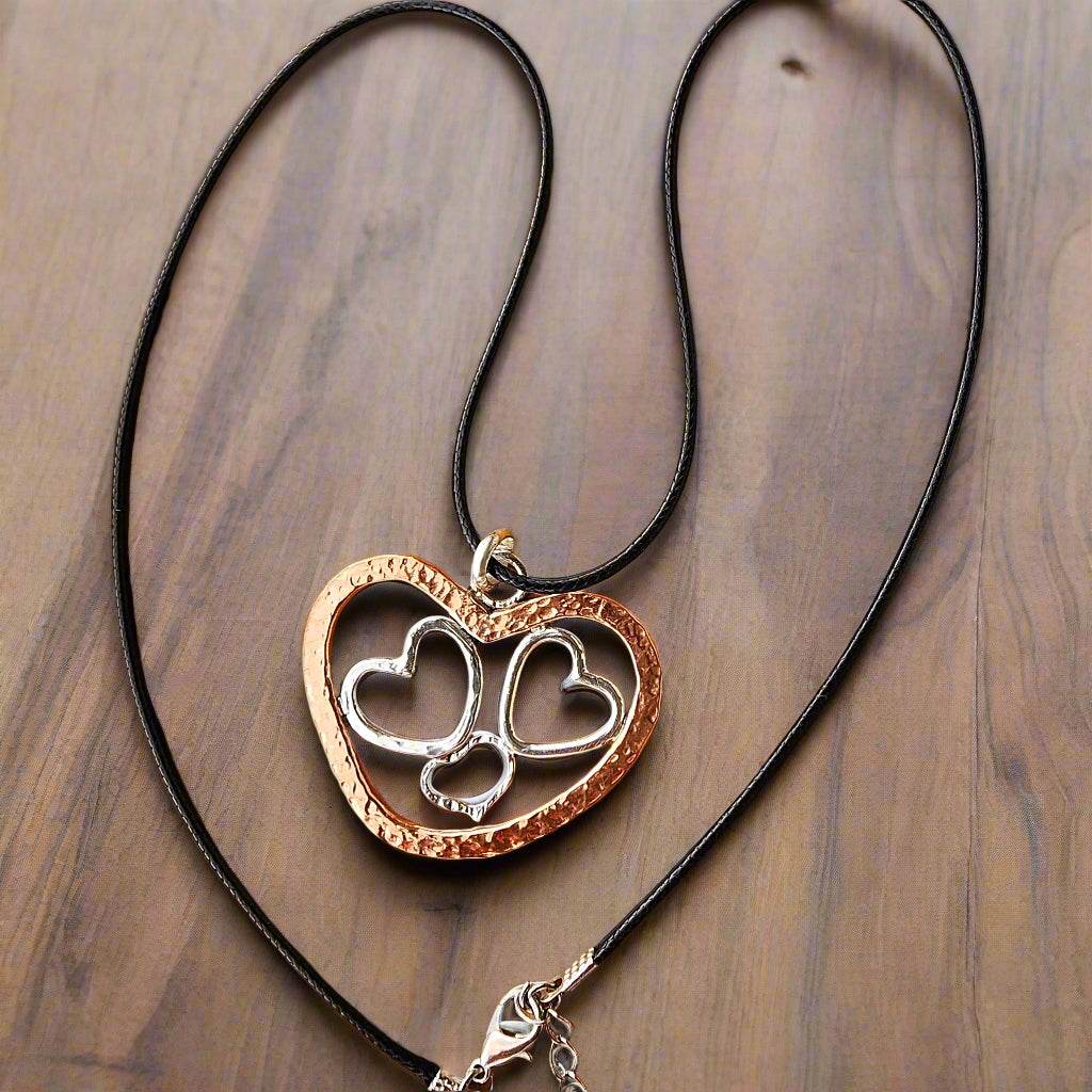 Handmade Quadruple Heart Pendant Necklace - copper - Sterling Silver