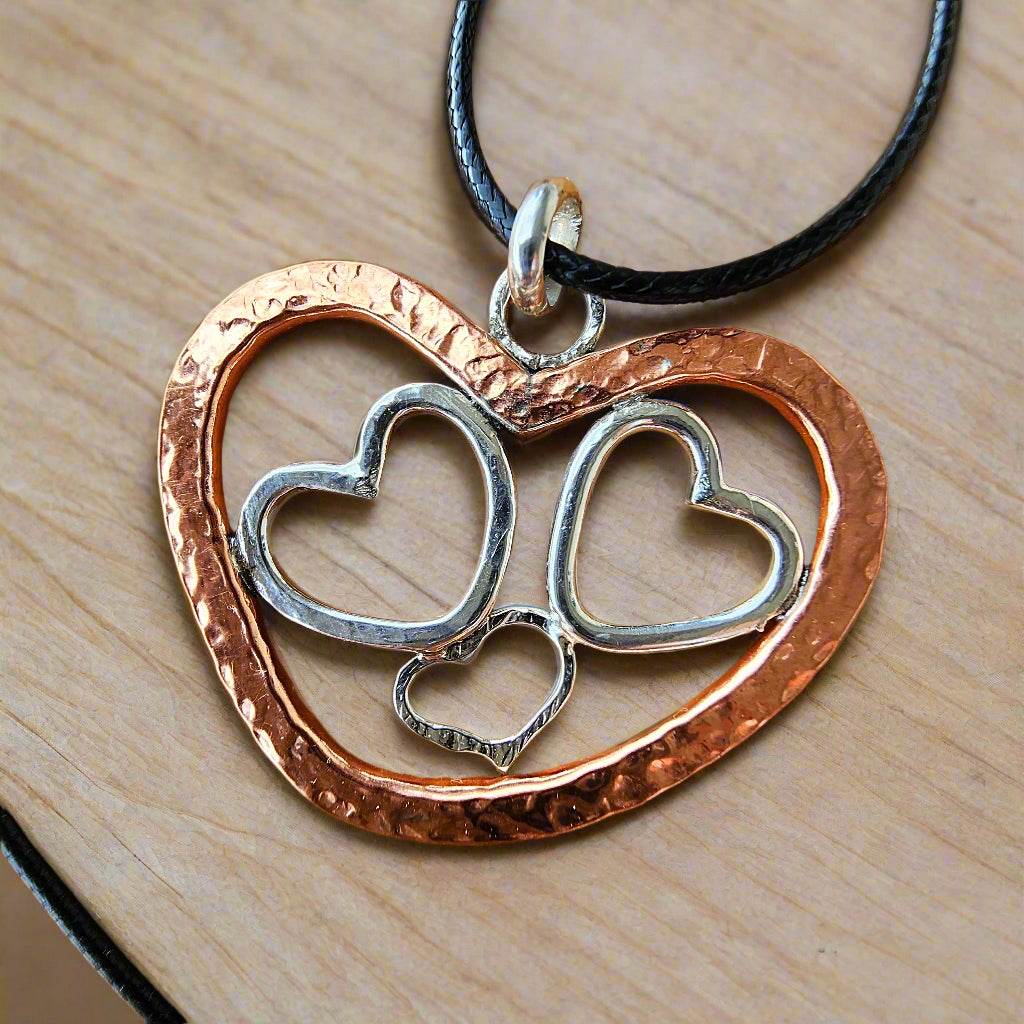 Handmade Quadruple Heart Pendant Necklace - copper - Sterling Silver