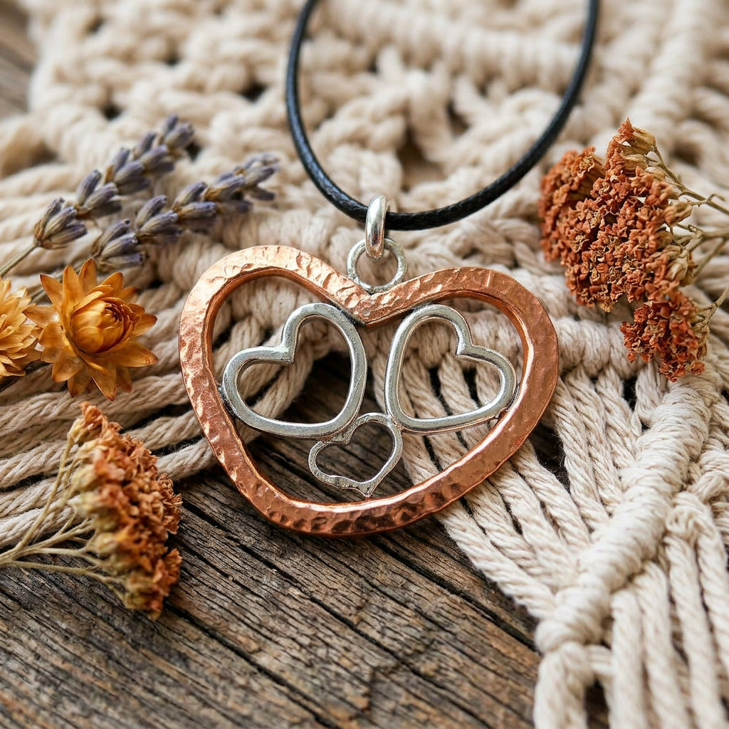 Handmade Quadruple Heart Pendant Necklace - copper - Sterling Silver