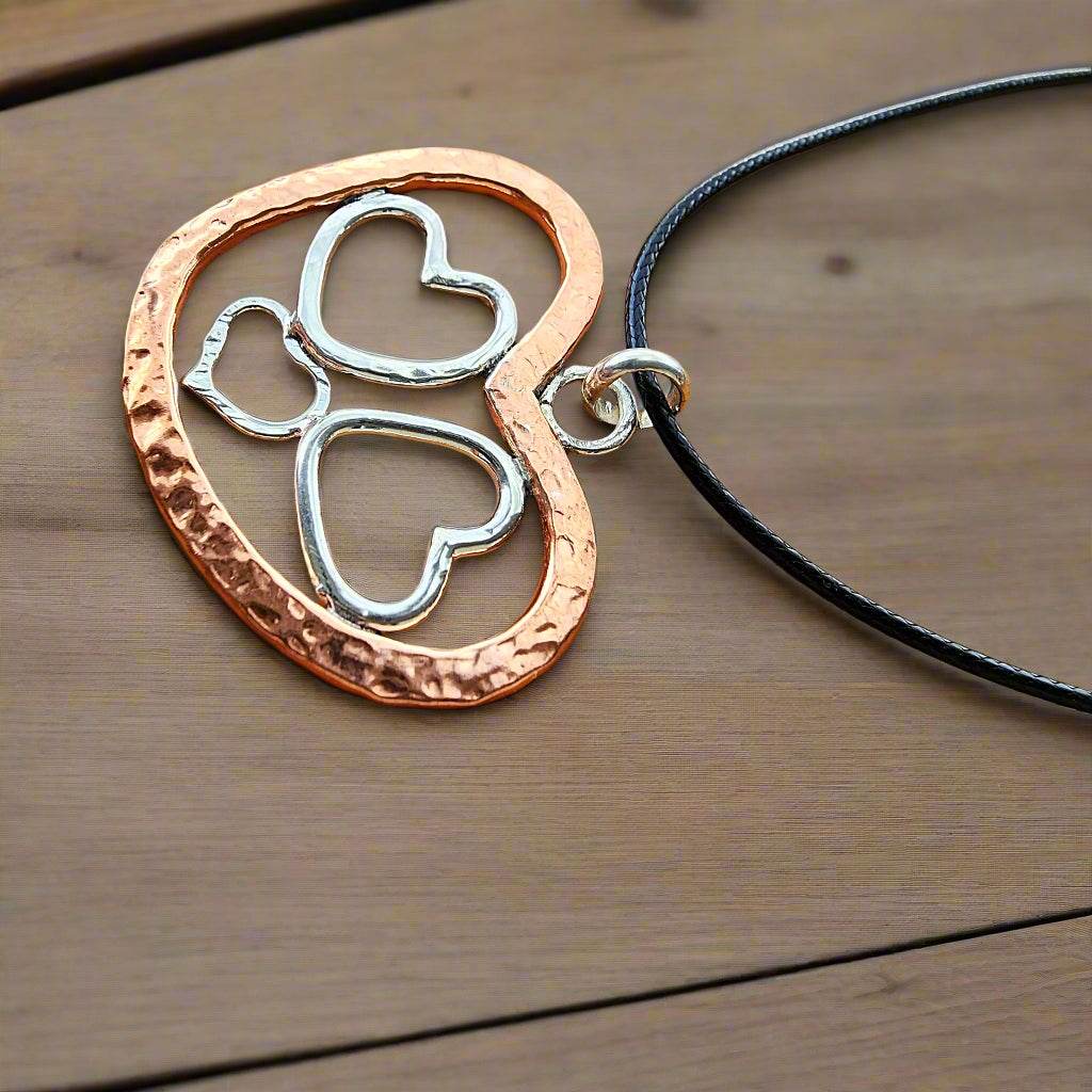 Handmade Quadruple Heart Pendant Necklace - copper - Sterling Silver