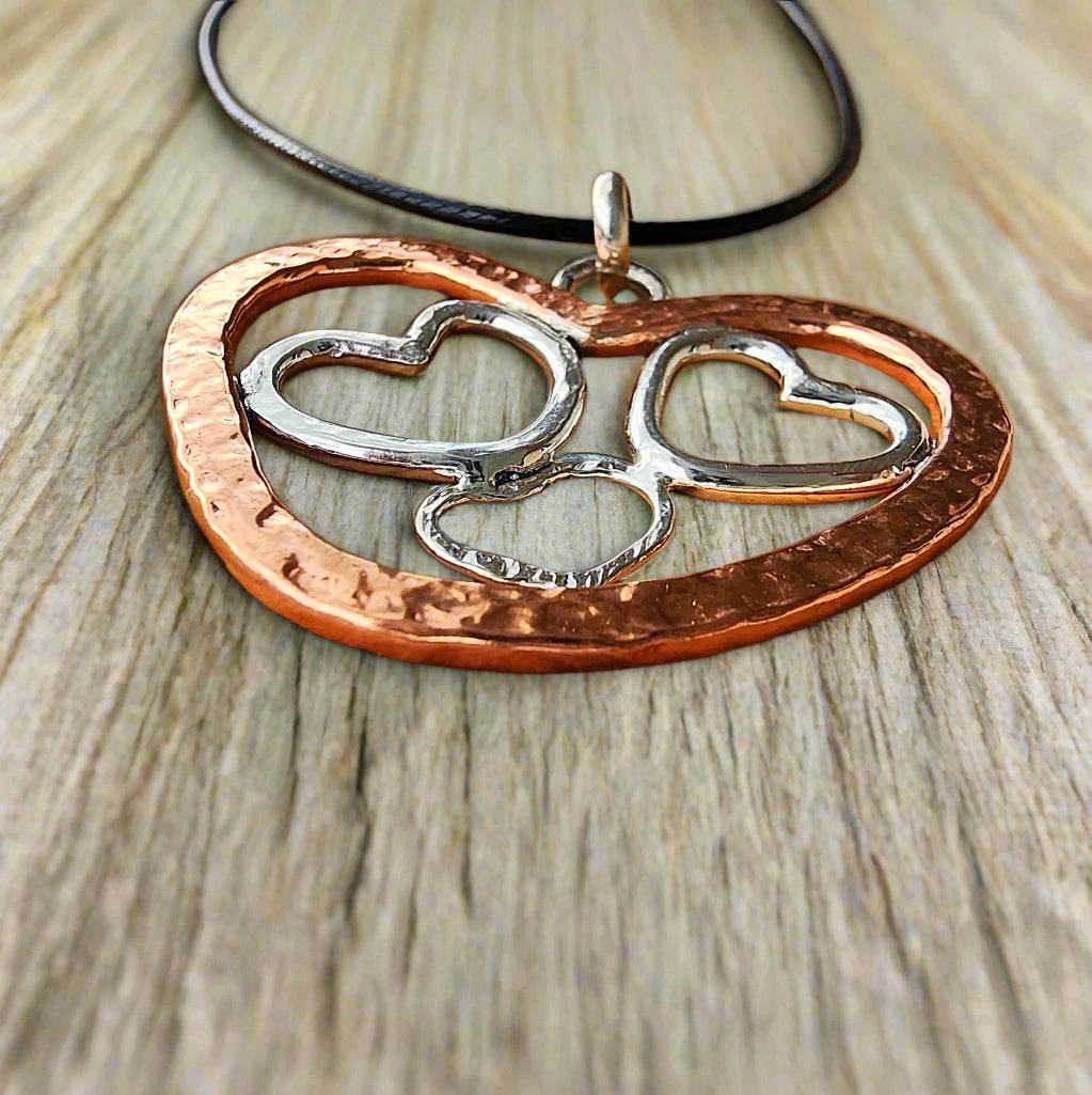 Handmade Quadruple Heart Pendant Necklace - copper - Sterling Silver