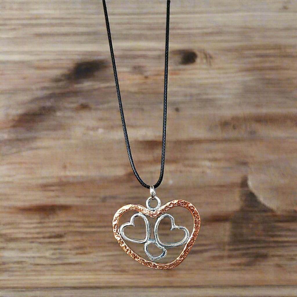 Handmade Quadruple Heart Pendant Necklace - copper - Sterling Silver
