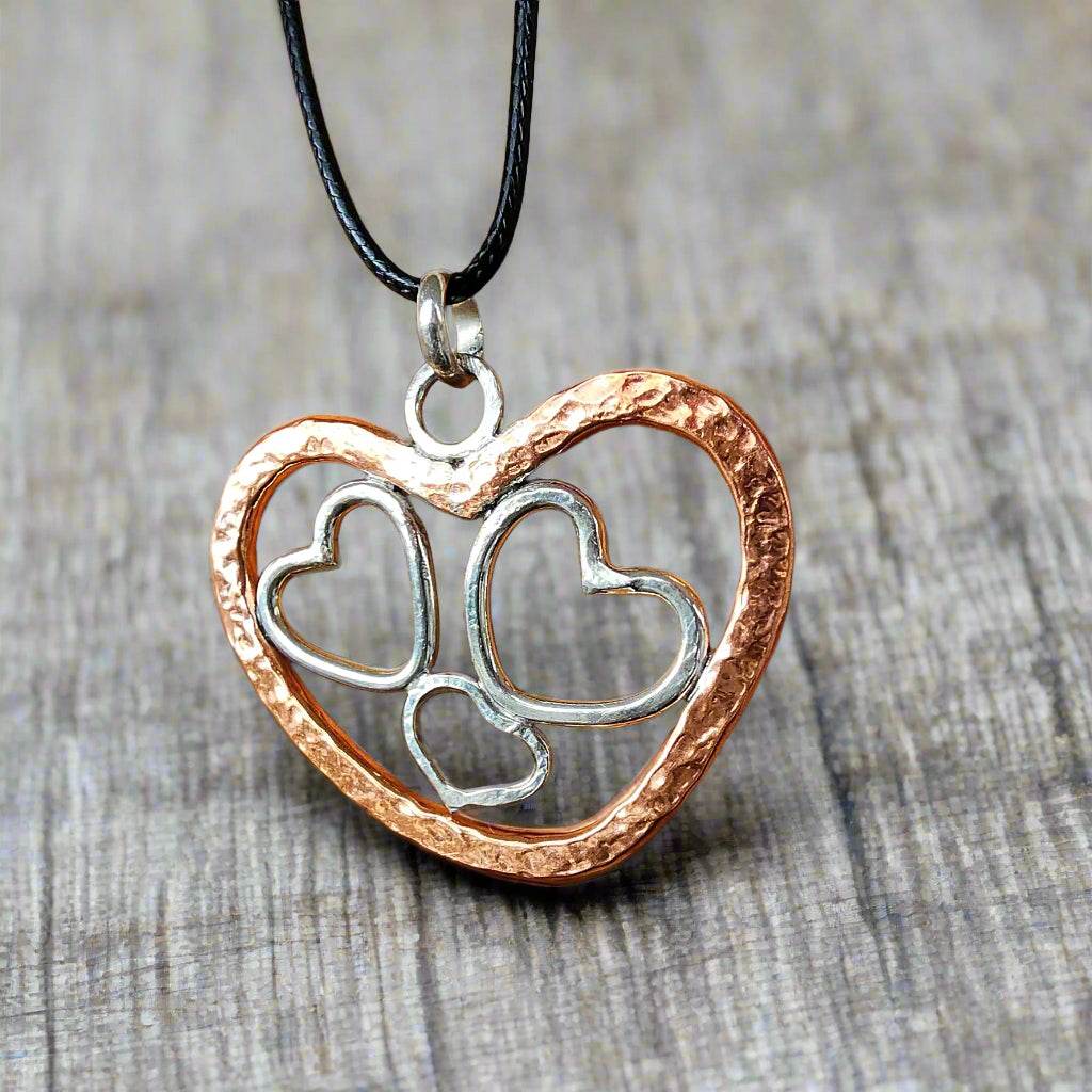 Handmade Quadruple Heart Pendant Necklace - copper - Sterling Silver