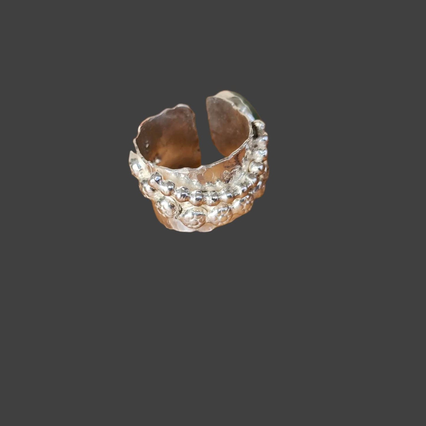 Boho Handmade Statement Ring - Copper Hearts - Gemstones - Sterling Silver