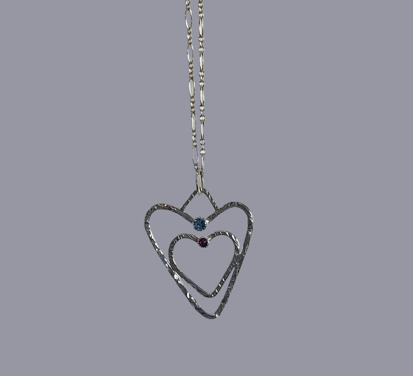 Sterling Silver .925 Handmade Hammered Double Heart Pendant with Swarovski Rhinestones β A Symbol of Love and Connection
