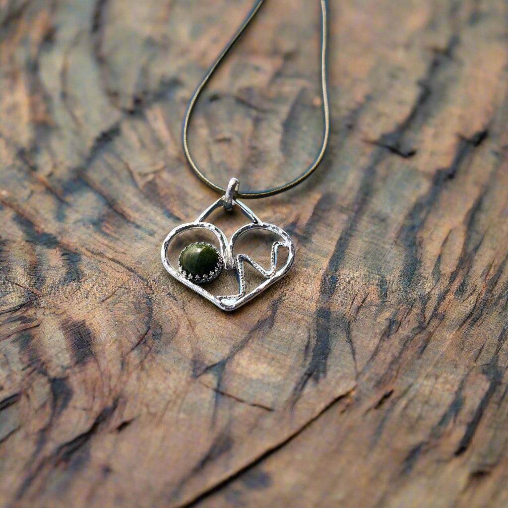 Handmade Sterling Silver Heart Pendant with 10mm African Jade – A Symbol of Love, Harmony & Strength
