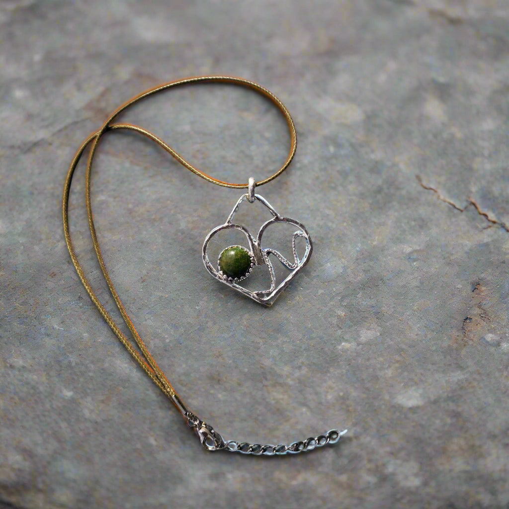 Handmade Sterling Silver Heart Pendant with 10mm African Jade – A Symbol of Love, Harmony & Strength