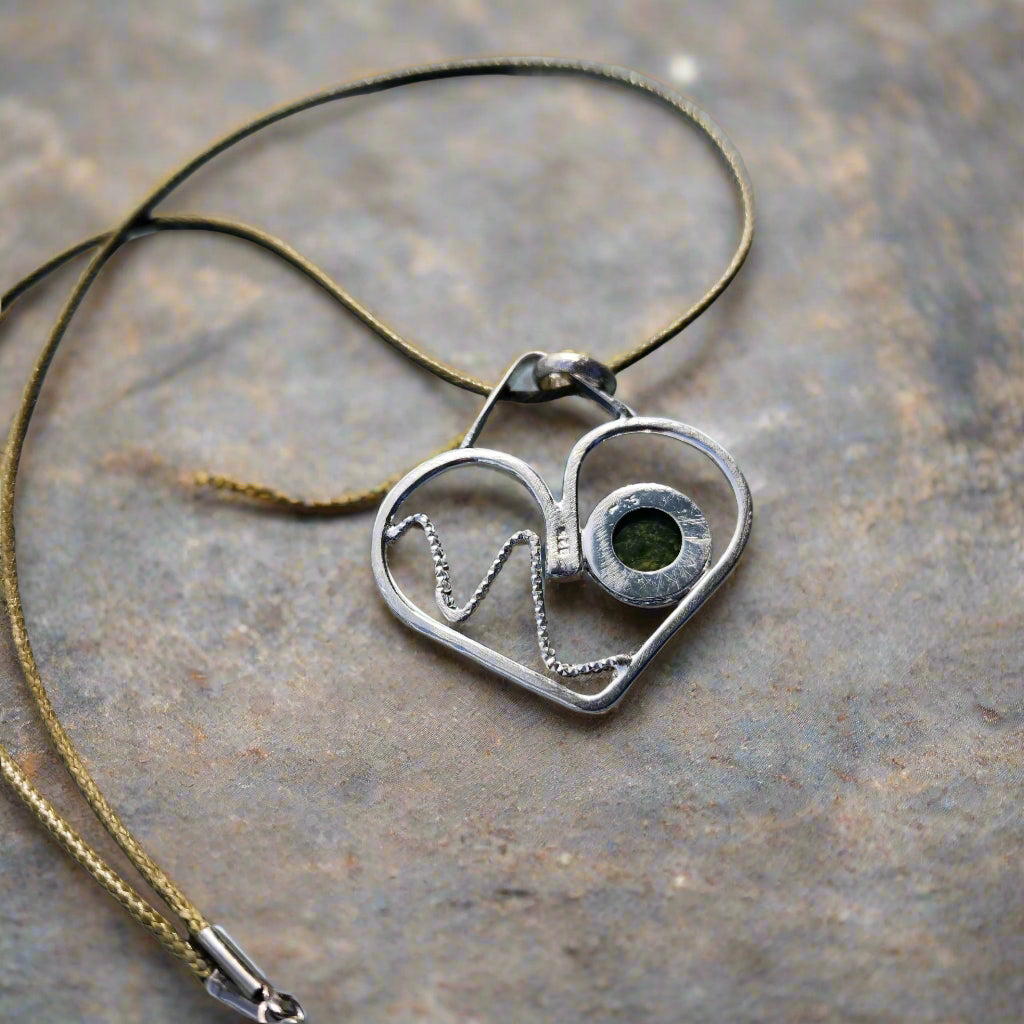 Handmade Sterling Silver Heart Pendant with 10mm African Jade – A Symbol of Love, Harmony & Strength