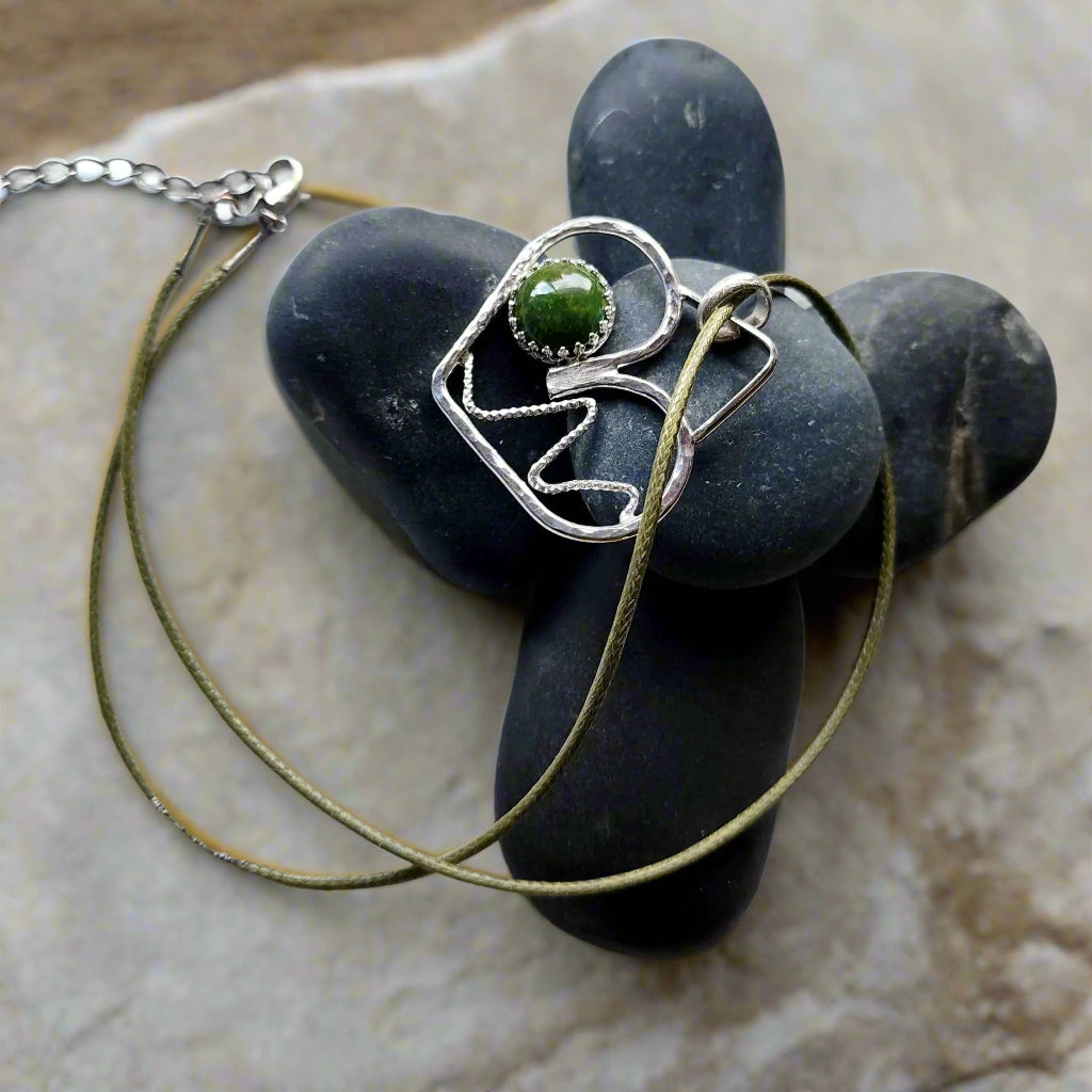 Handmade Sterling Silver Heart Pendant with 10mm African Jade – A Symbol of Love, Harmony & Strength