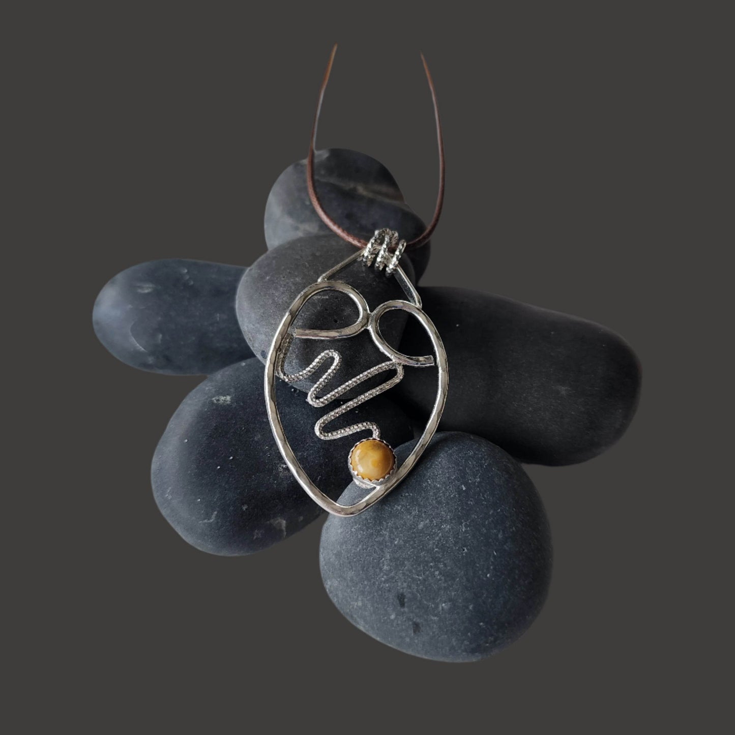 Handmade Sterling Silver Heart Pendant with Crazy Lace Agate & Heart Pulse Line – A Symbol of Joy, Happiness & Transformation