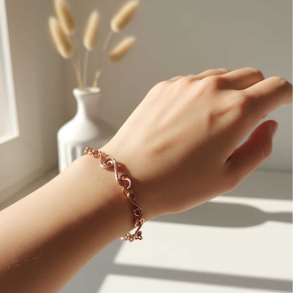 Handmade Solid Copper S-Style Links Bracelet â Light Hammered Texture, 7" & 8" Lengths, Boho Charm