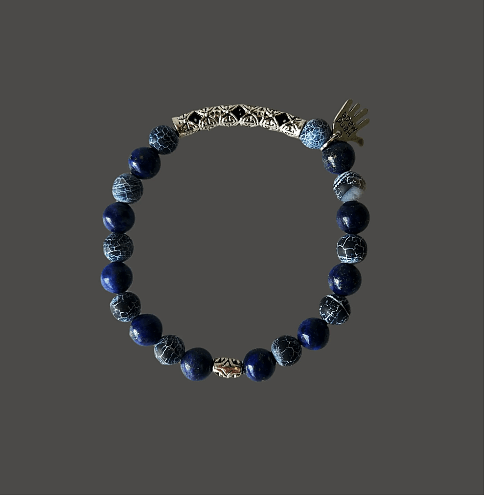 Black Crackled Jasper & Lapis Lazuli Men’s Bracelet – Grounding & Intuition