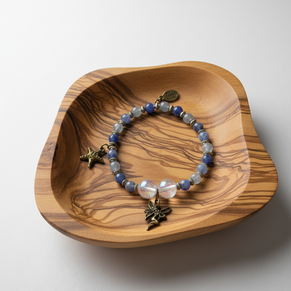 Blue Aventurine Stretchband With Angel Aura Quartz And Fairy-Starfish Charm