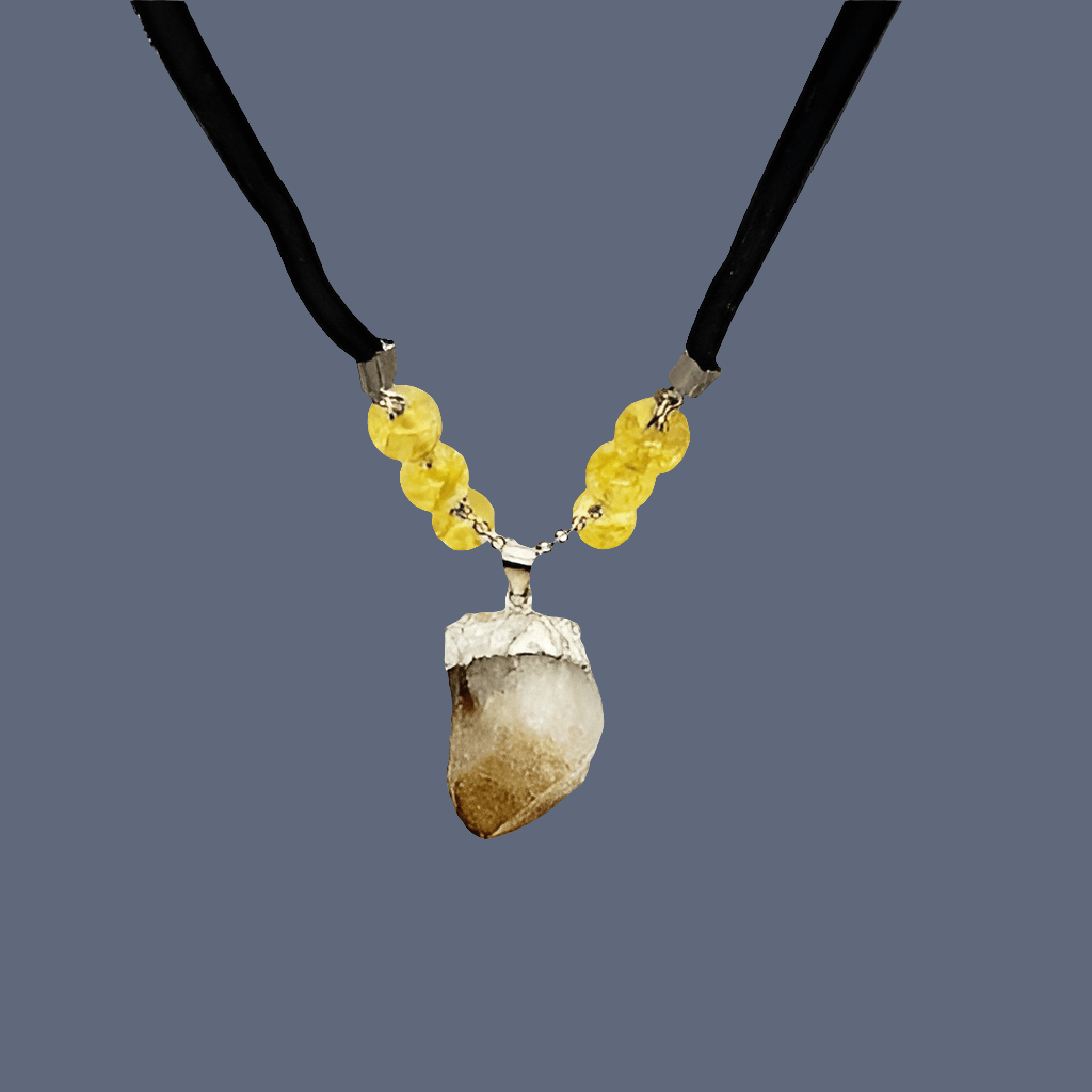 Citrine Raw Nugget Pendant Necklace - Silver Chain & Black Faux Leather Rope - Manifestation Power Handmade Jewelry - SoFlo Boho Boutique