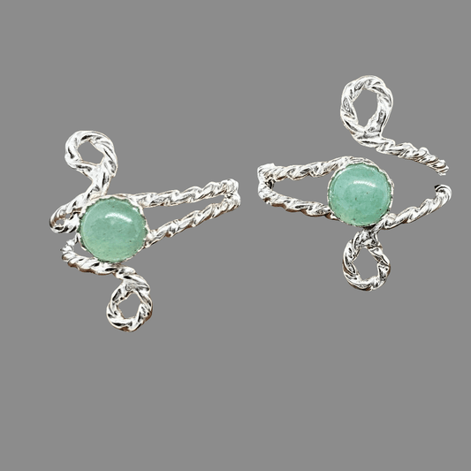 Handmade .925 Sterling Silver Twisted Band Ring with Green Aventurine Cabochon - SoFlo Boho Boutique