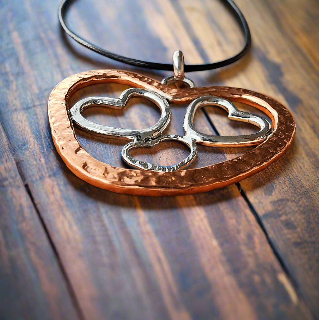 Handmade Quadruple Heart Pendant Necklace - copper - Sterling Silver