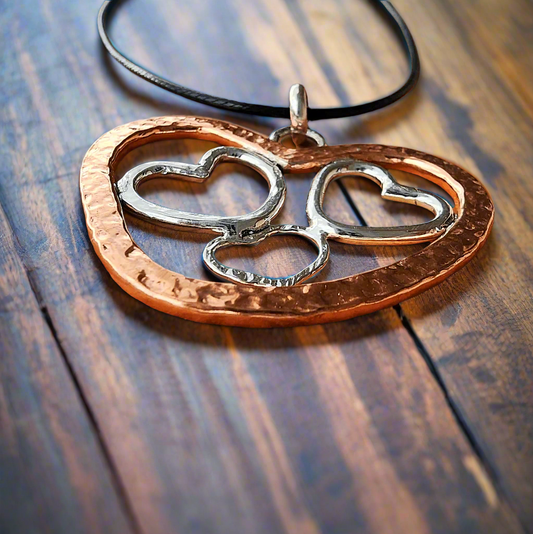 Handmade Quadruple Heart Pendant Necklace - copper - Sterling Silver