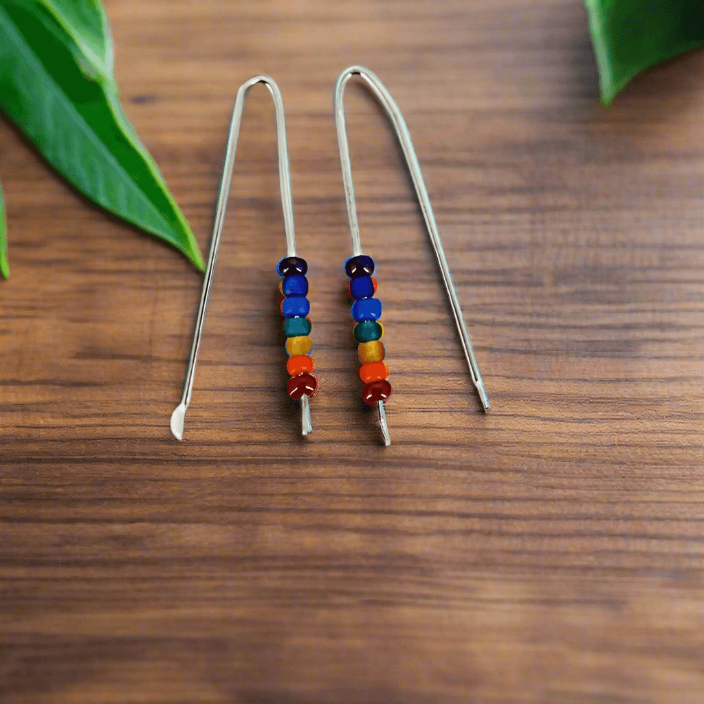 Handmade Sterling Silver 925 Chakra Earrings – Vibrant Color Glass Beads in French Hook Style✨