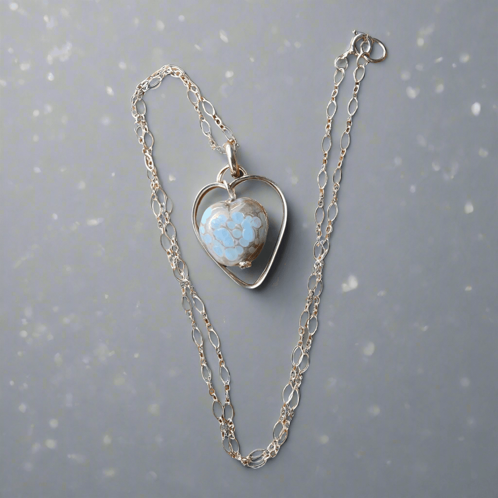 Handcrafted Sterling Silver Heart Pendant Necklace – Lampwork Ceramic Heart Trinket, Sleek Style