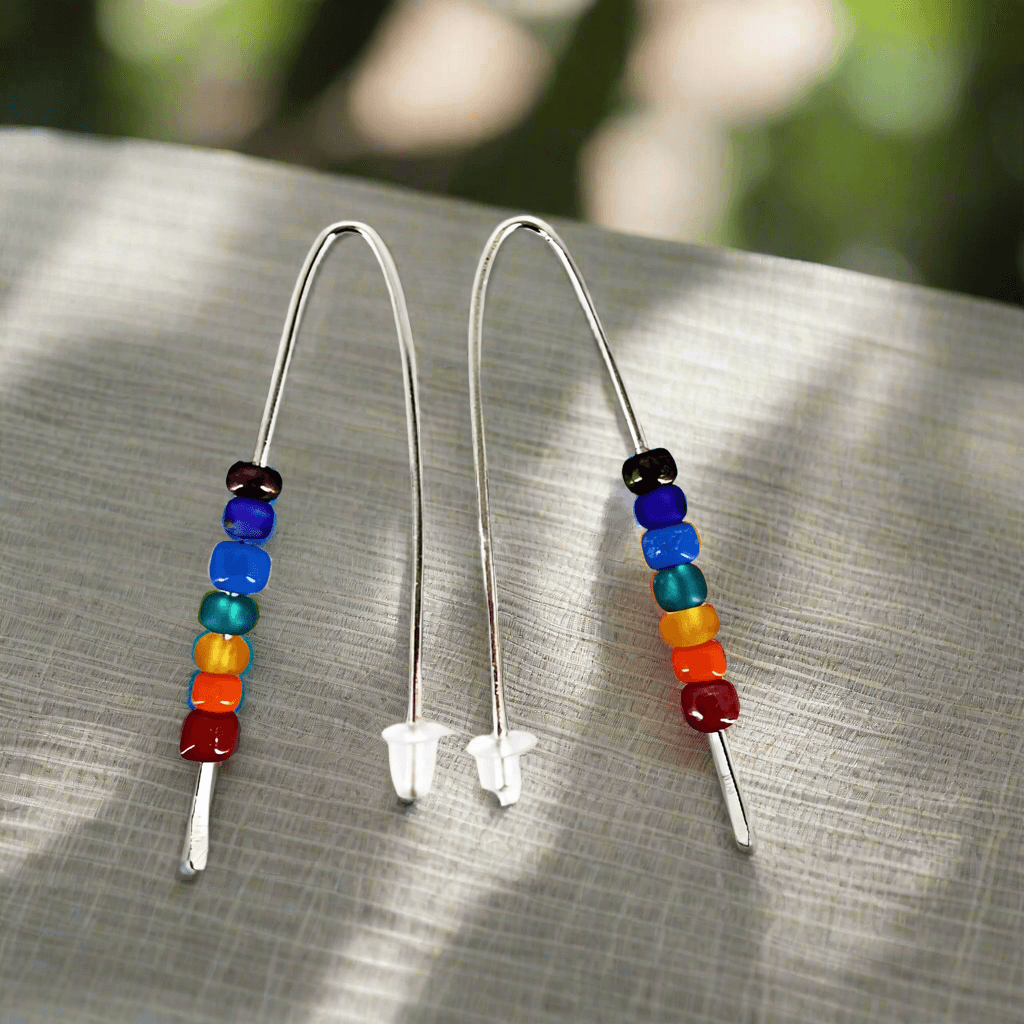 Handmade Sterling Silver 925 Chakra Earrings – Vibrant Color Glass Beads in French Hook Style✨