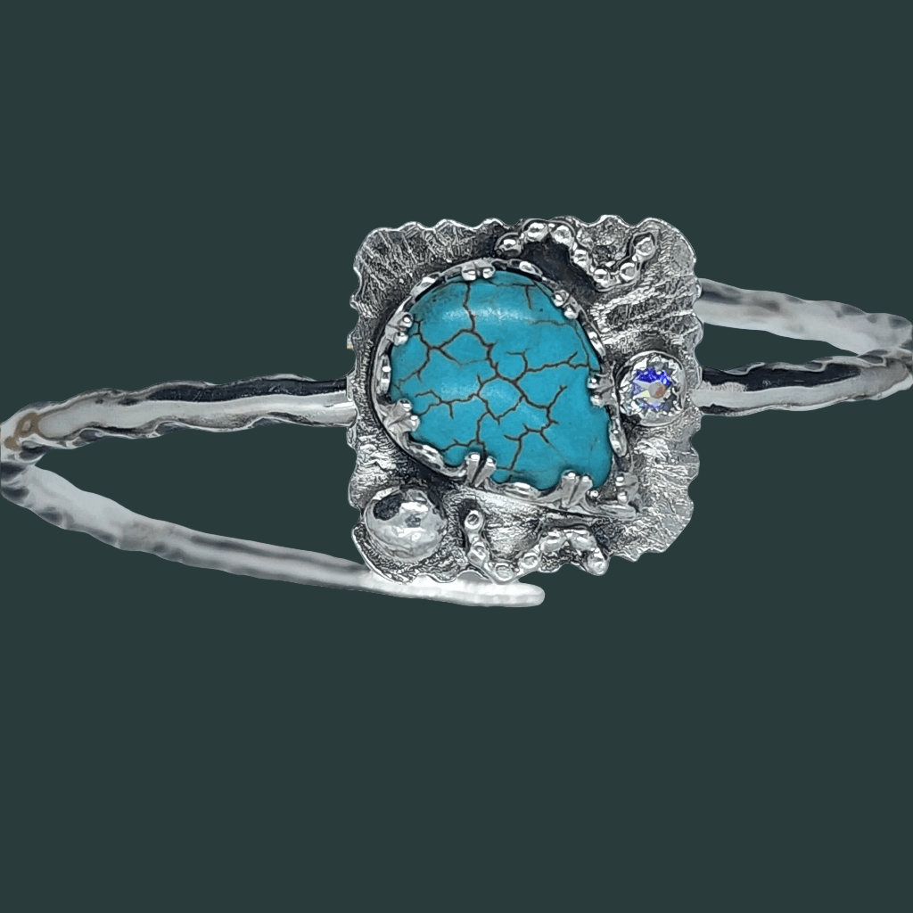 Turquoise Teardrop Howlite -   Handmade Sterling Silver Statement Bracelet Cuff