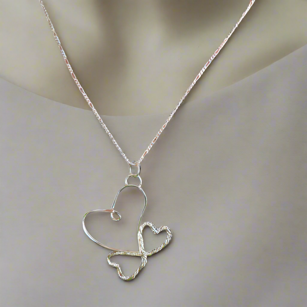 Handmade Sterling Silver Looped Heart Pendant – Twisted Hearts Design with Interchangeable Chains