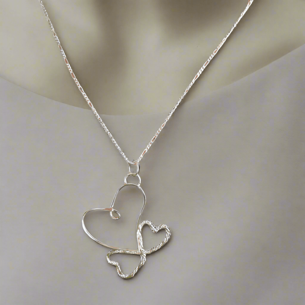 Handmade Sterling Silver Looped Heart Pendant – Twisted Hearts Design with Interchangeable Chains