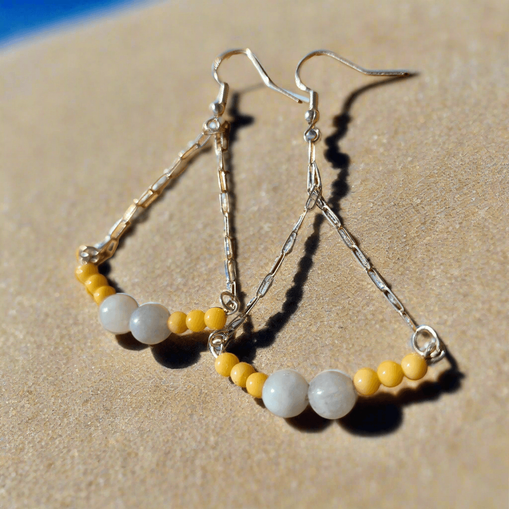 Handmade Sterling Silver Boho Earrings with Aquamarine & Yellow Jasper | Confidence & Tranquility Jewelry