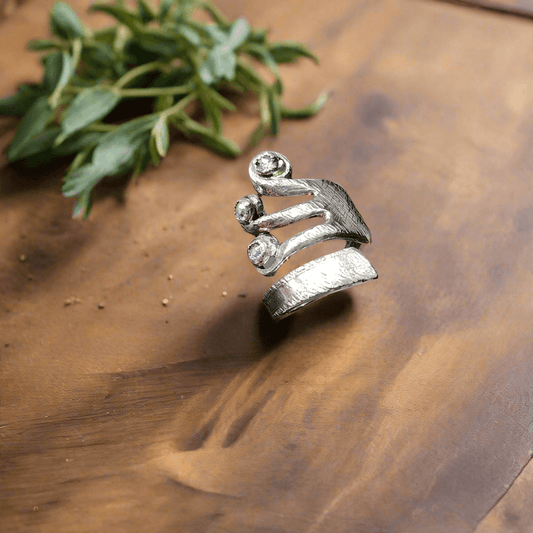 Handmade Vintage-Inspired Fork Ring with Aurora Borealis Swarovski Crystals | Sterling Silver