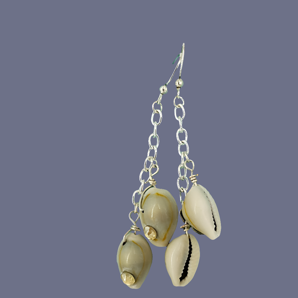 Handcrafted S-Style Cowrie Shell Earrings with Champagne Swarovski Rhinestone