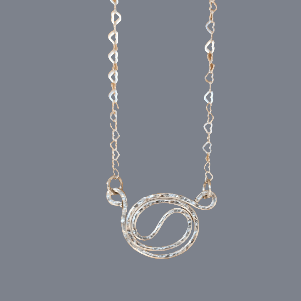 Handmade Sterling Silver Yin Yang Pendant Necklace – Hammered Texture with Heart Chain