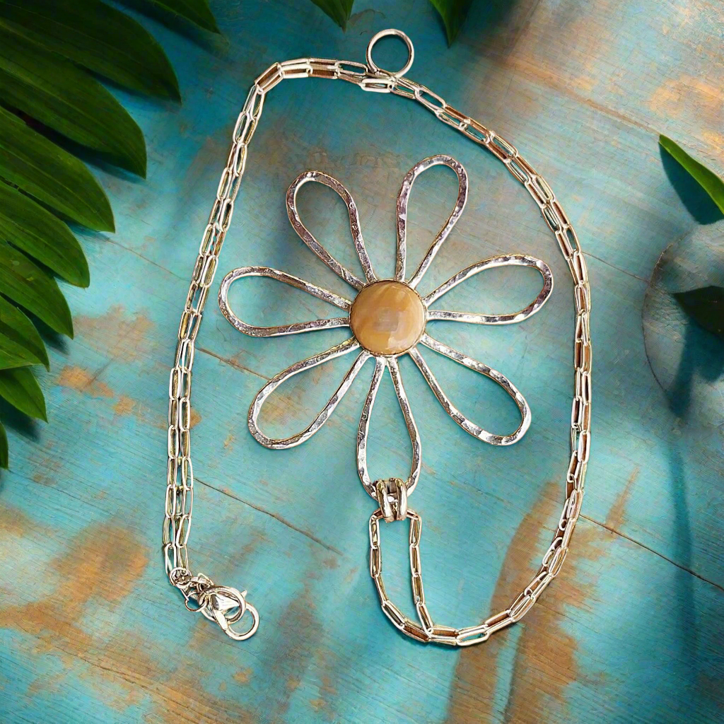 Handmade Sterling Silver Flower Pendant with Mother of Pearl – Nature-Inspired Jewelry