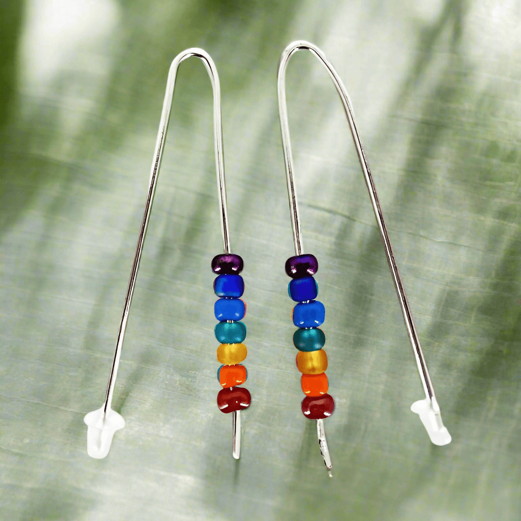 Handmade Sterling Silver 925 Chakra Earrings – Vibrant Color Glass Beads in French Hook Style✨