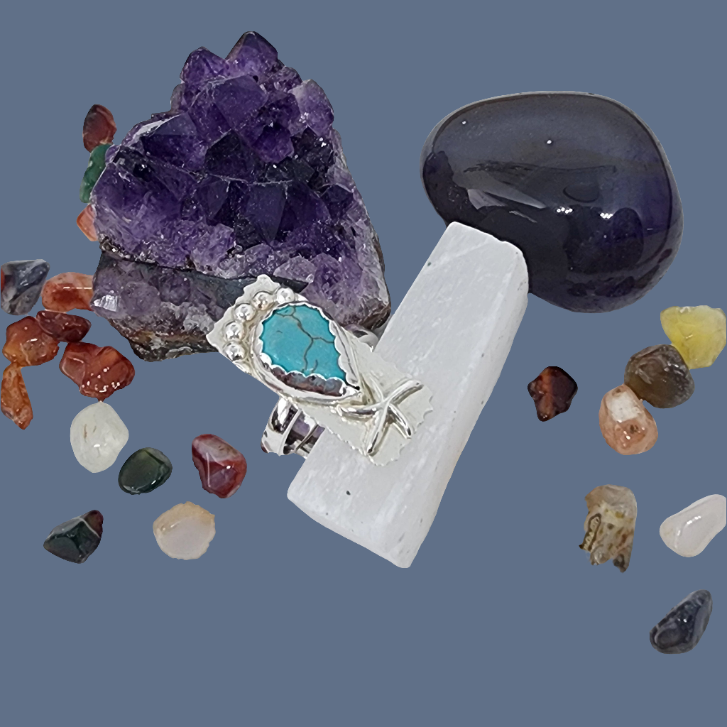 Adjustable Sterling Silver Turquoise Howlite Ring with Starfish | Handmade Boho Mermaid Jewelry
