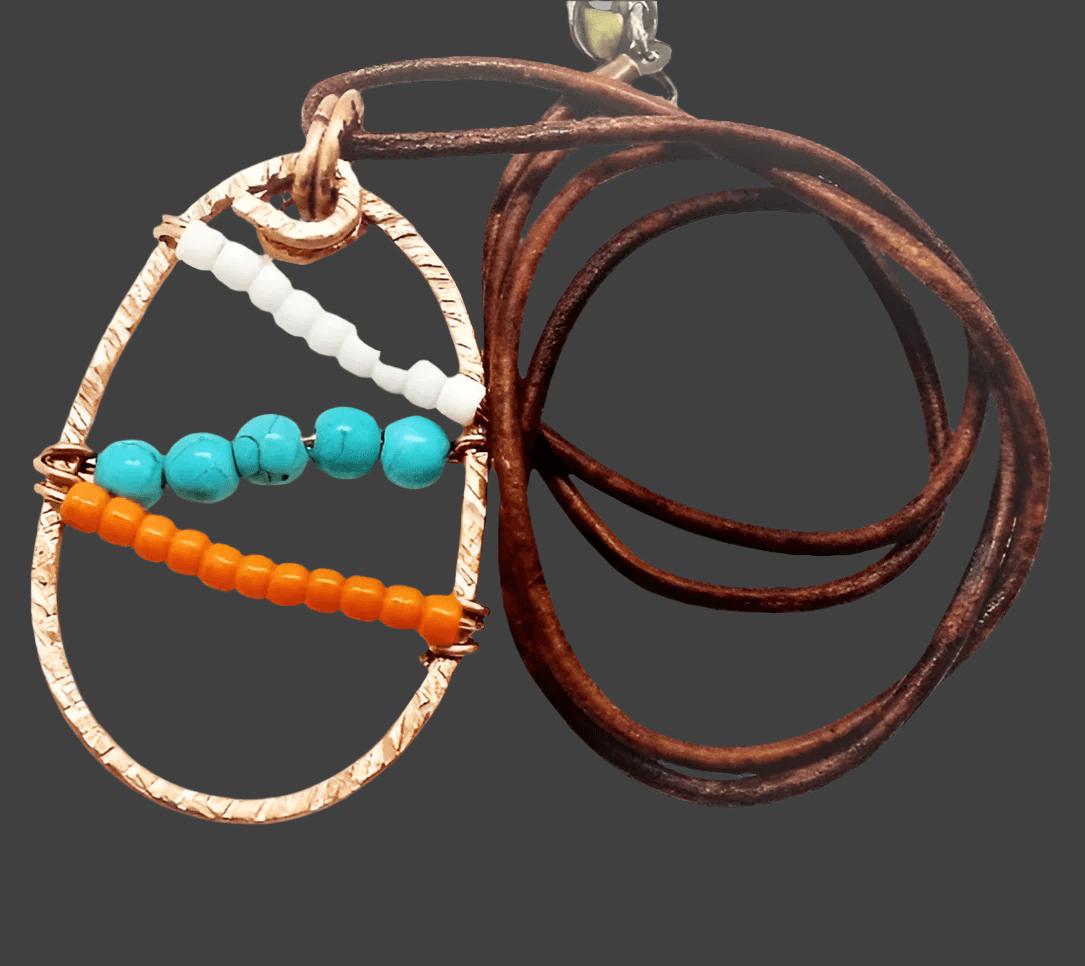 Sporty Copper Handmade Pendant Necklace Beaded and Wrapped - Sporty Colors - SoFlo Boho Boutique